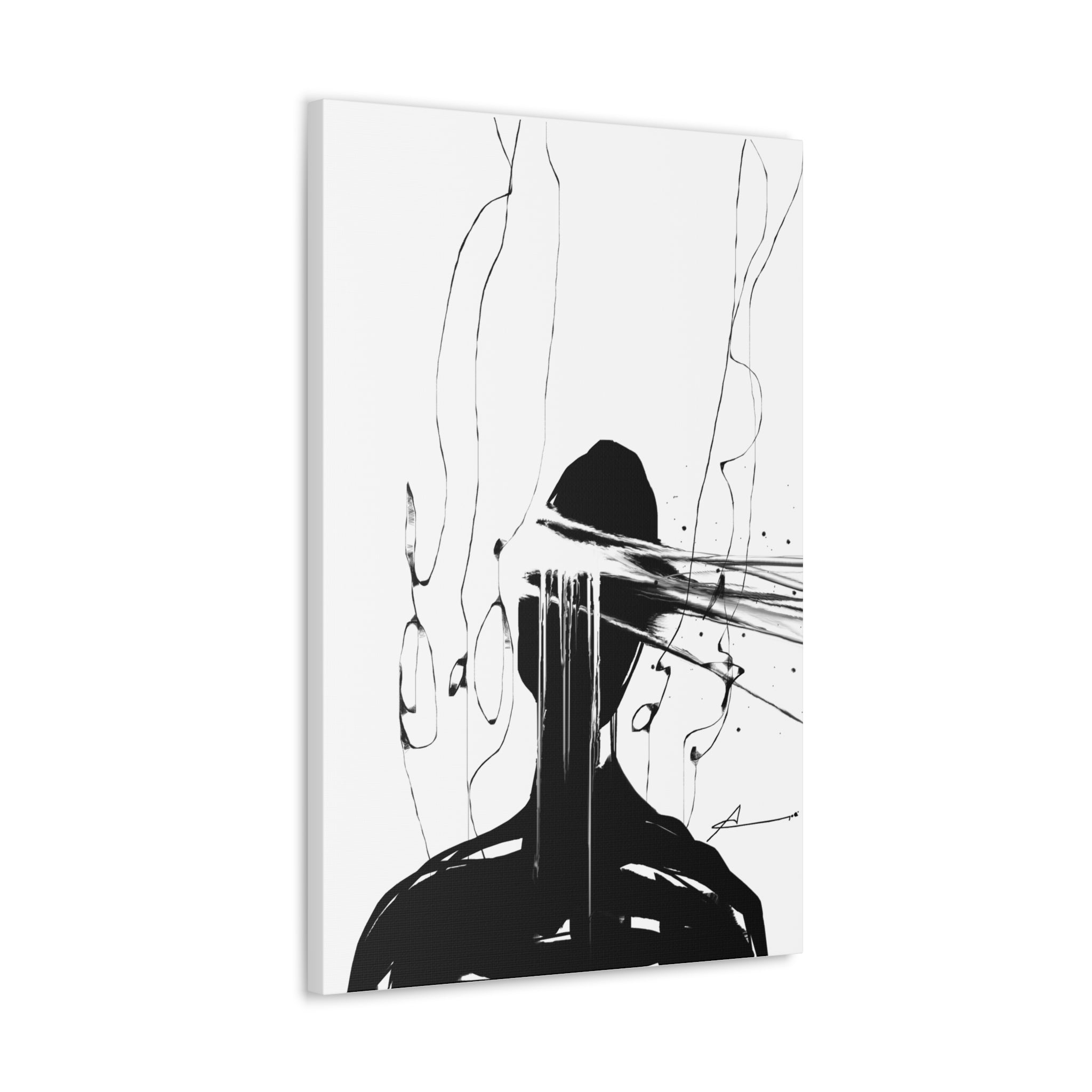 Abstract Ink Portrait Canvas Print — Minimal Black & White Wall Art