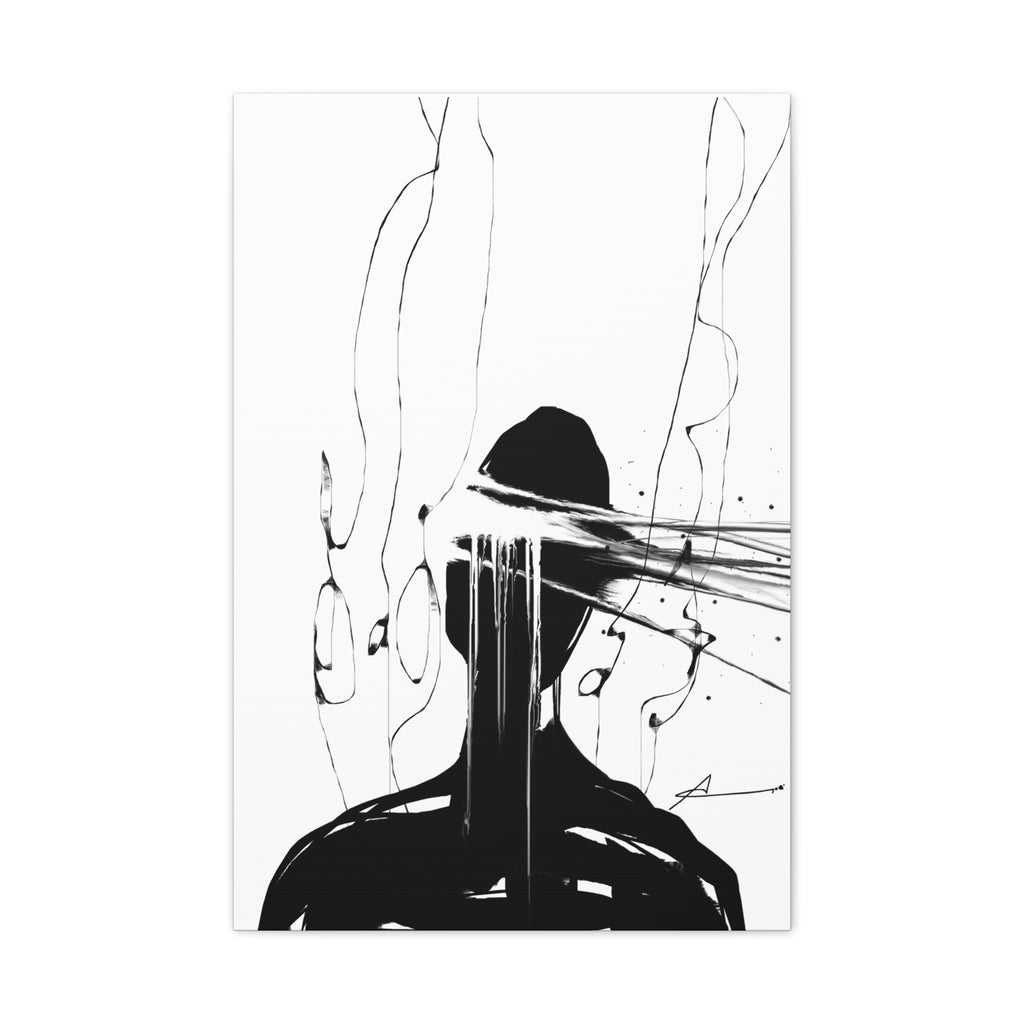 Abstract Ink Portrait Canvas Print — Minimal Black & White Wall Art