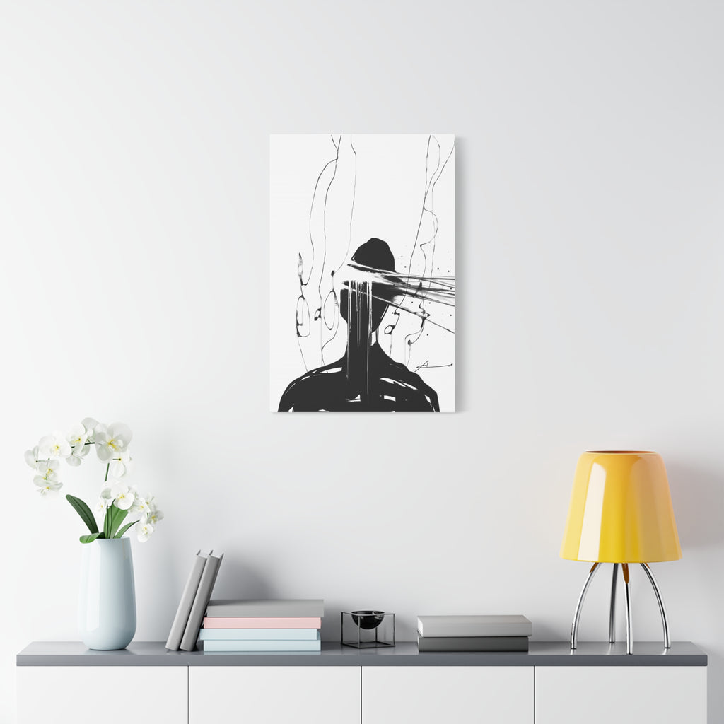 Abstract Ink Portrait Canvas Print — Minimal Black & White Wall Art