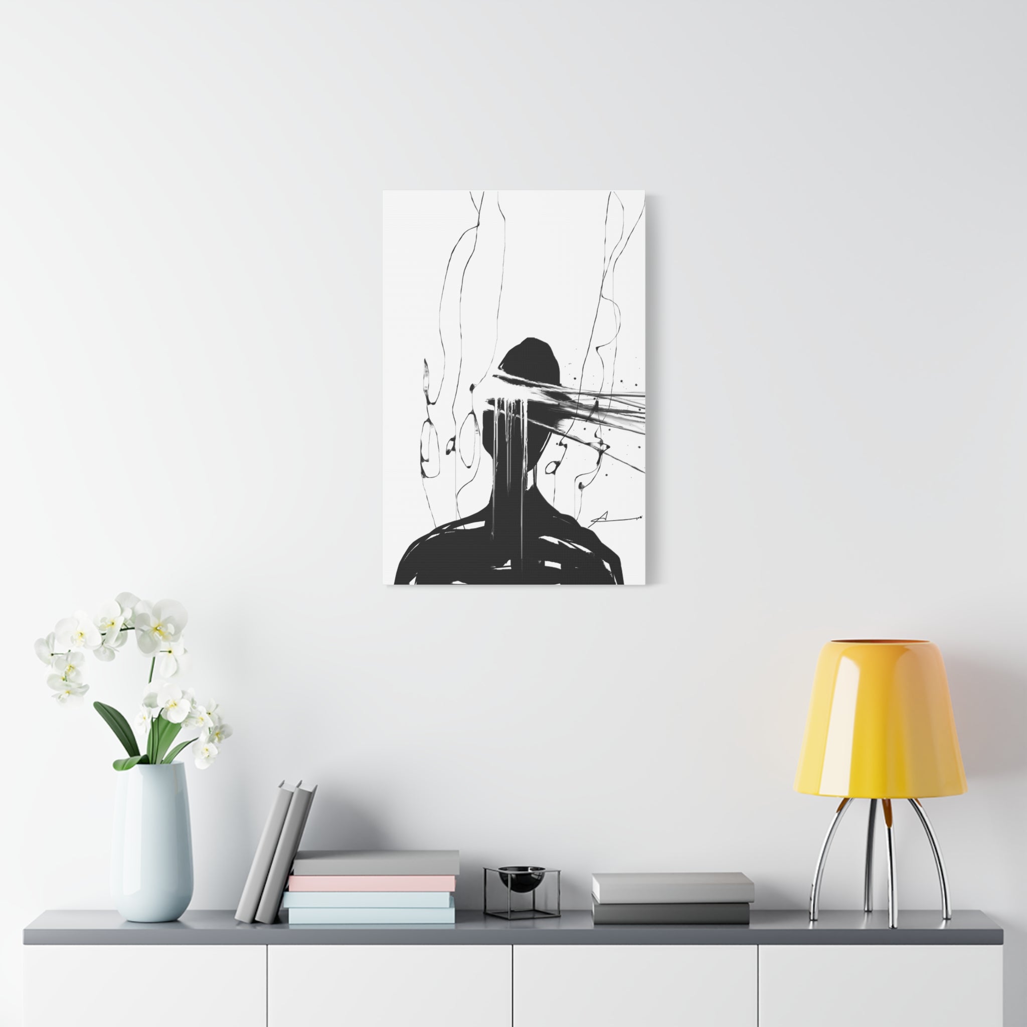 Abstract Ink Portrait Canvas Print — Minimal Black & White Wall Art