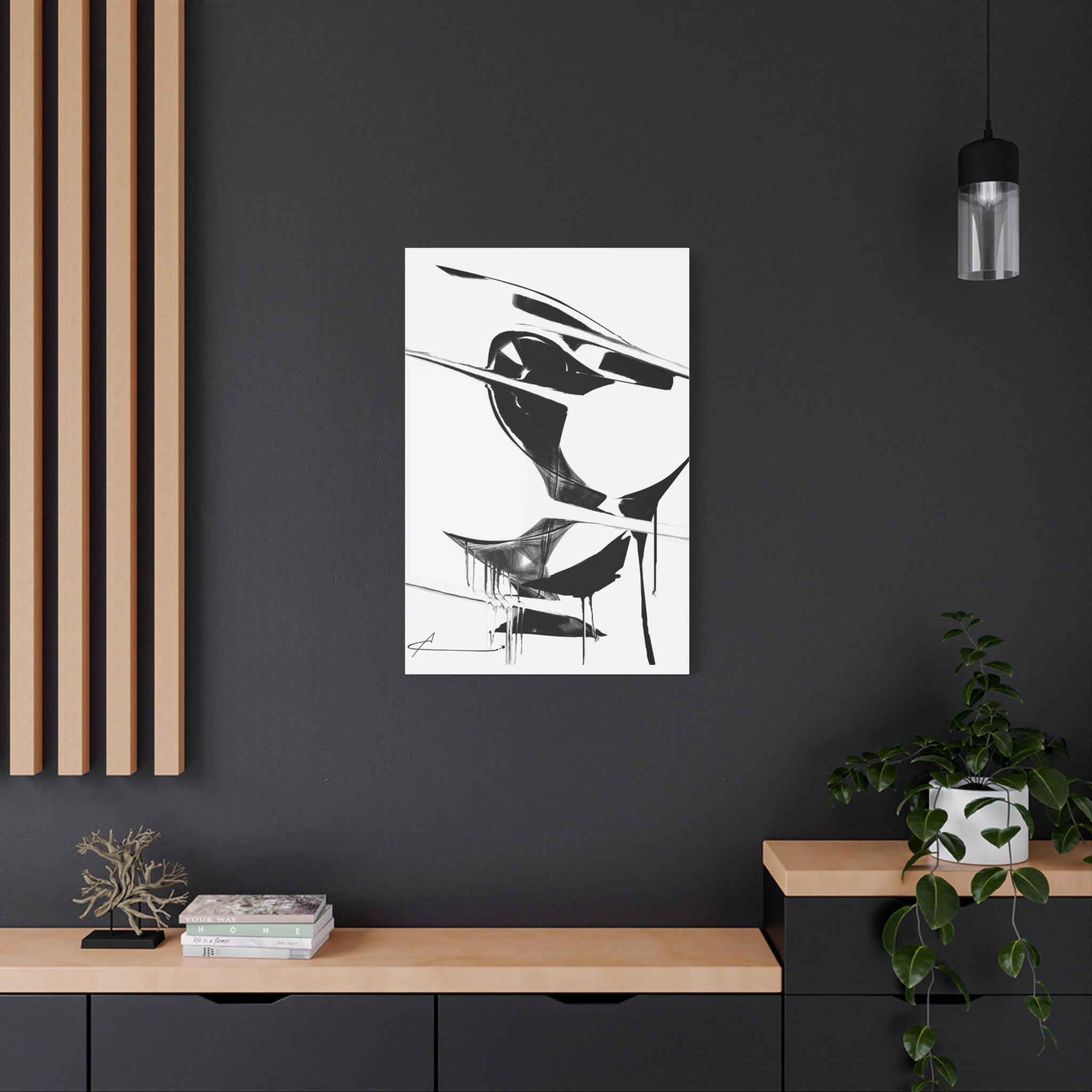 Abstract Black & White Lip Art Canvas — Matte Stretched Wall Art 24" x 36"